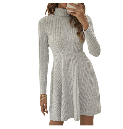Women's Sheath Dress Elegant High Neck Long Sleeve Stripe Knee-Length Daily