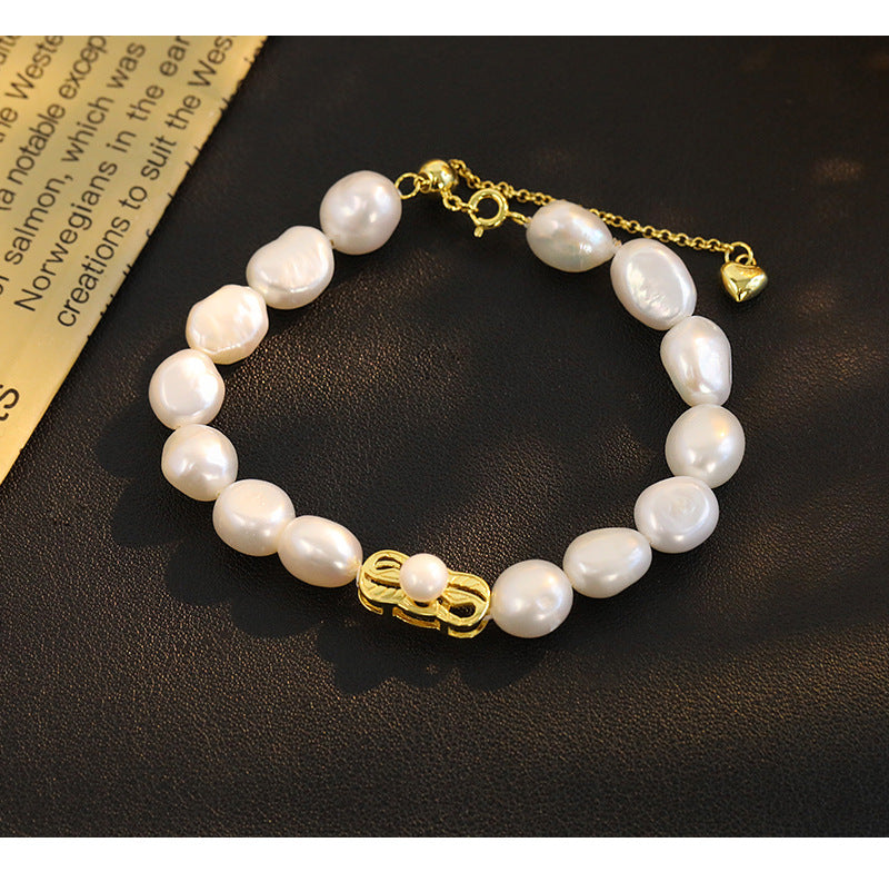 925 Sterling Silver Freshwater Pearl Beaded Chain Bracelets Classic Style