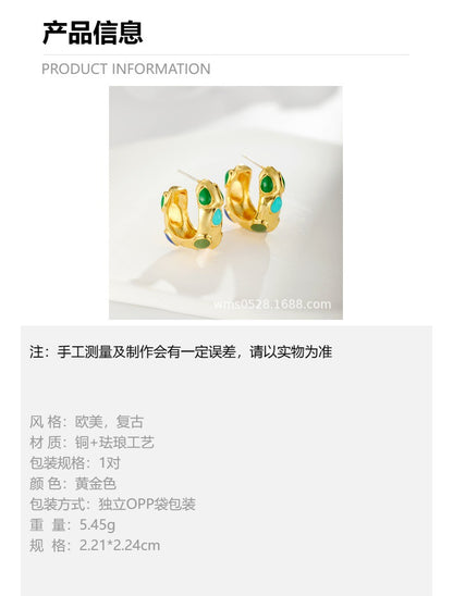 跨境新款耳钉铜镀真金耳饰欧美ins中古耳环s925银针时尚个性批发