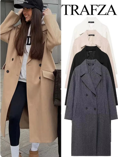 Women's Elegant Solid Color Double Breasted Coat