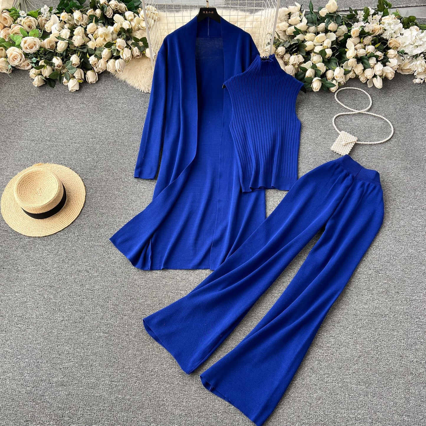 Holiday Women's Vacation Simple Style Solid Color Ice Silk Polyester Pants Sets Pants Sets