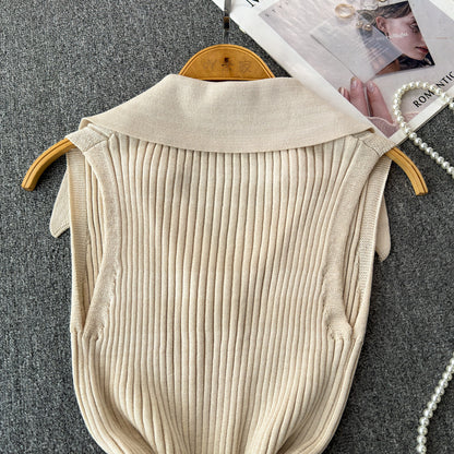 Women's Sweater Sleeveless Sweaters & Cardigans Knitted Elegant Stripe