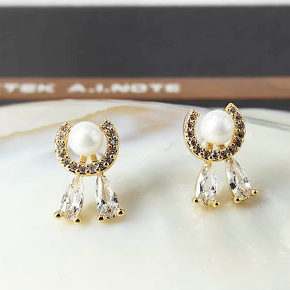 Full Crystal Pearl Stud Earrings with S925 Posts