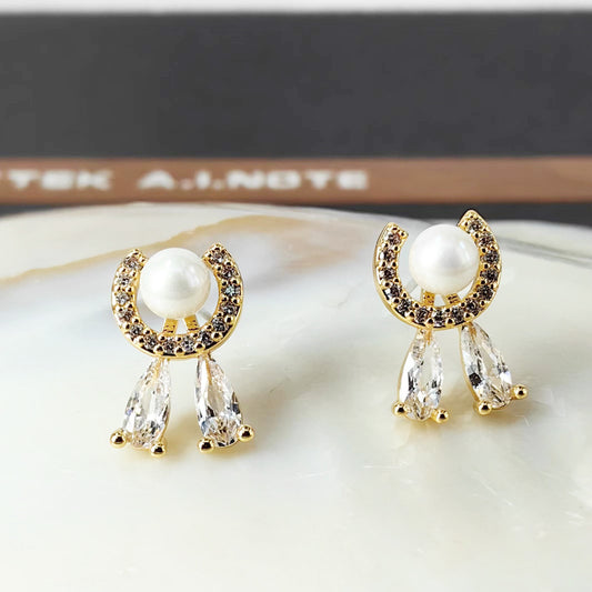Full Crystal Pearl Stud Earrings with S925 Posts