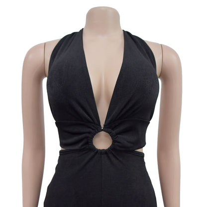 Women's Holiday Banquet Sexy Solid Color Full Length Jumpsuits