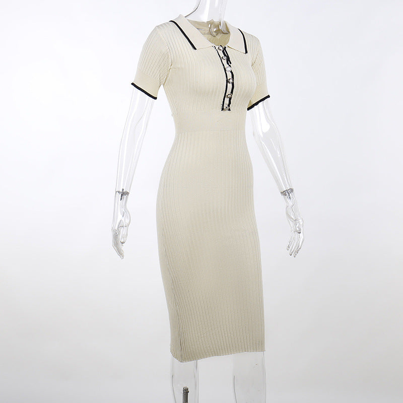 Women's Sheath Dress Elegant Turndown Short Sleeve Stripe Midi Dress Daily