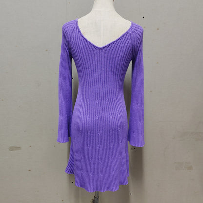 Women's Sheath Dress Simple Style V Neck Long Sleeve Solid Color Above Knee Holiday