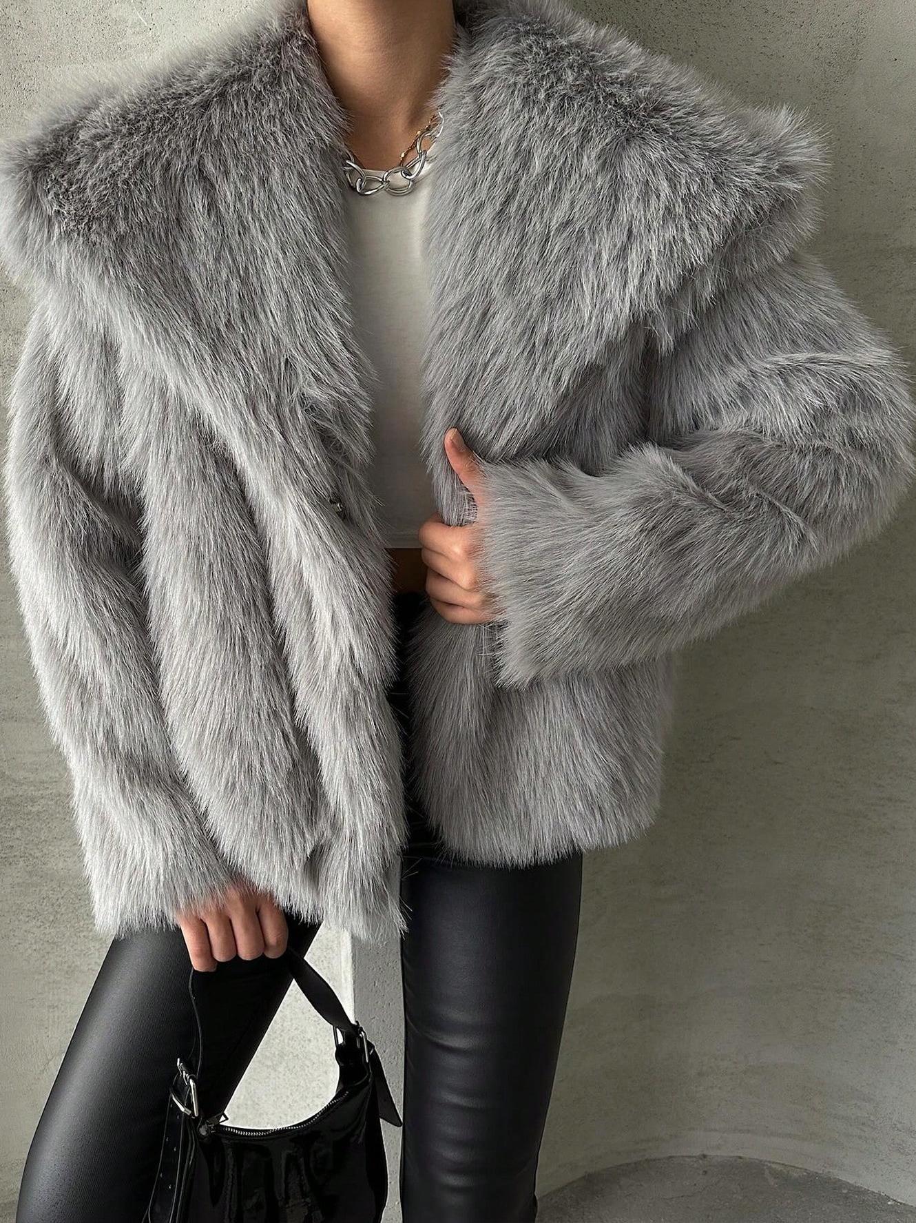 Women's Elegant Solid Color Coat Faux Fur Coat