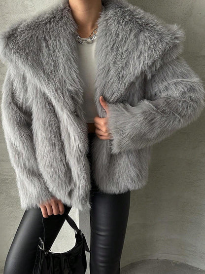 Women's Elegant Solid Color Coat Faux Fur Coat