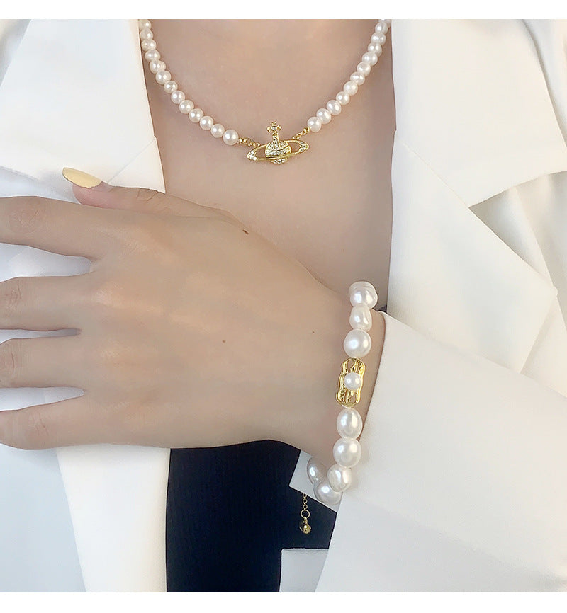 925 Sterling Silver Freshwater Pearl Beaded Chain Bracelets Classic Style