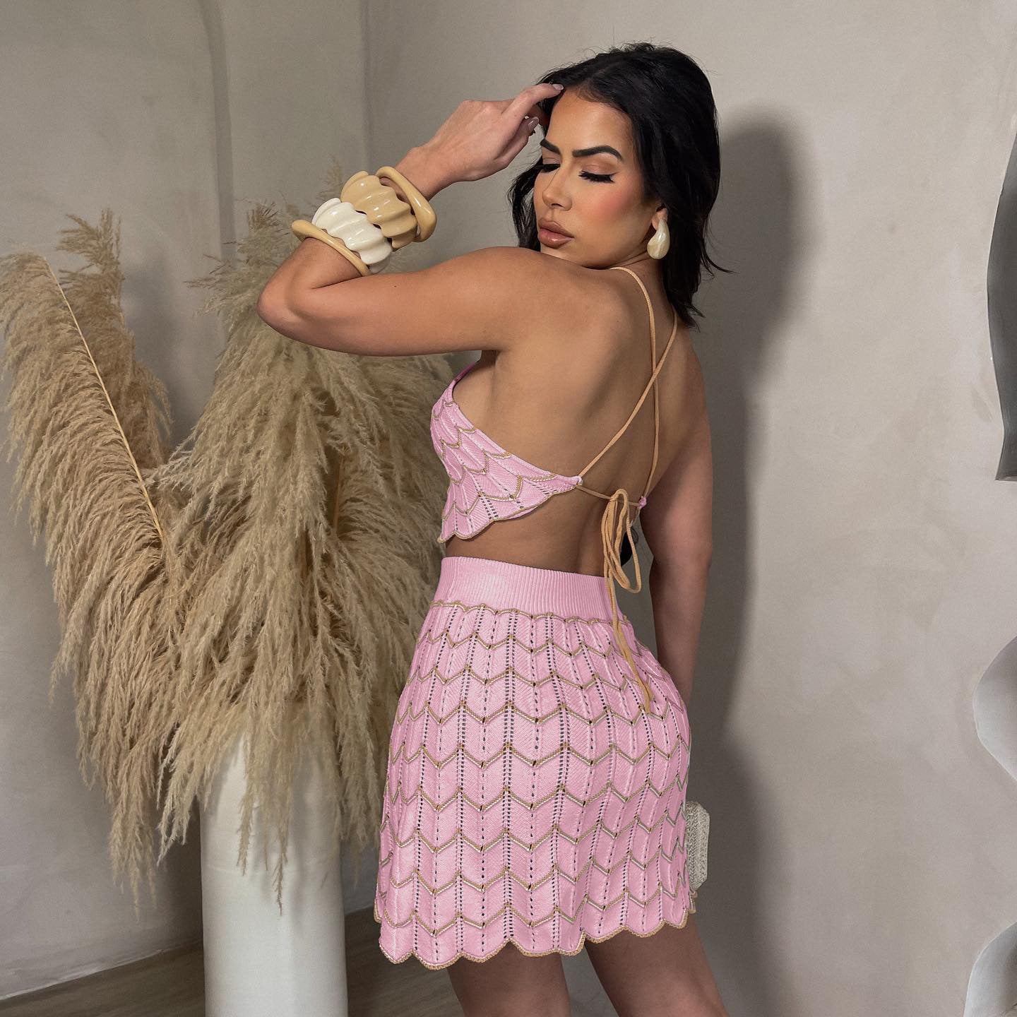 Holiday Daily Women's Elegant Lines Spandex Skirt Sets Skirt Sets