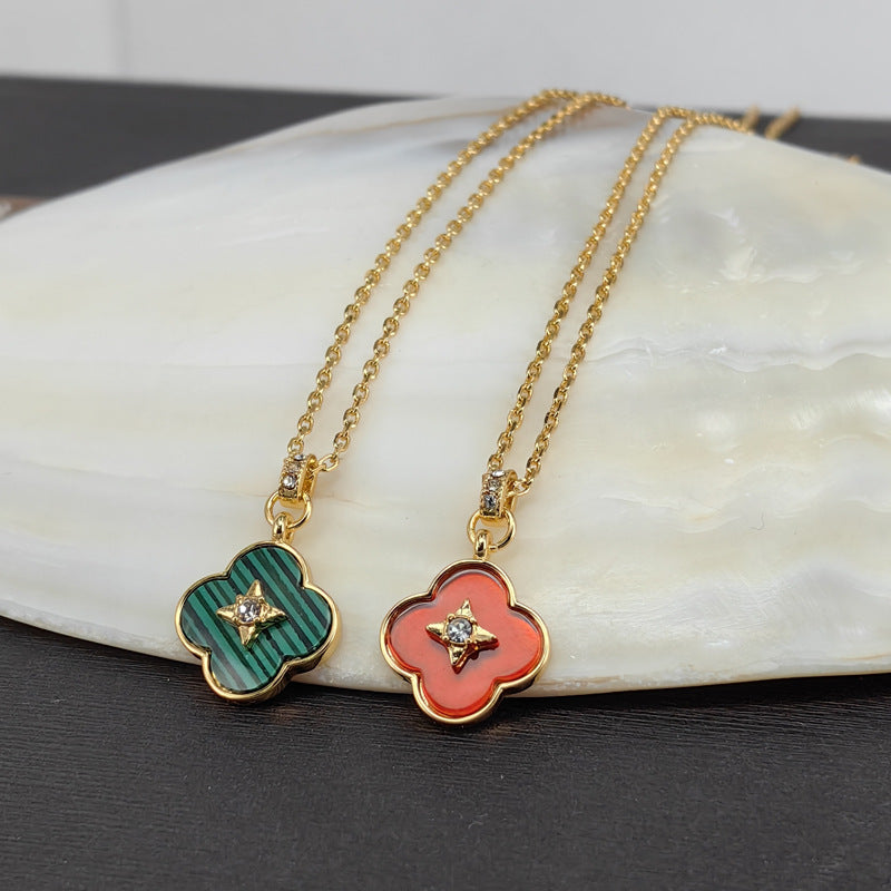 Clover Natural Stone Pendant Necklace
