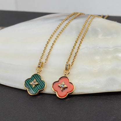 Clover Natural Stone Pendant Necklace