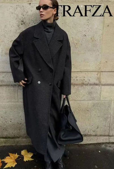 Women's Elegant Solid Color Double Breasted Coat