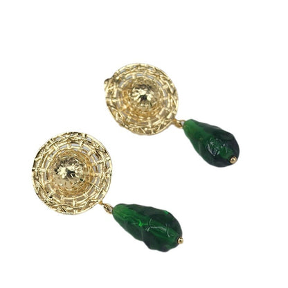 中古款欧美巴洛克琉璃耳环春夏新款简约设计耳钉925银针复古文艺