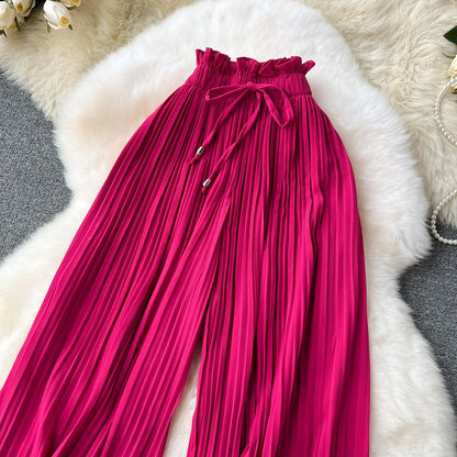 Women's Daily Casual Stripe Full Length Pleated Casual Pants