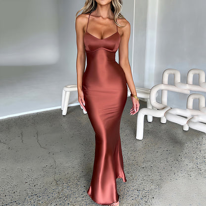 Women's Sheath Dress Sexy U Neck Backless Sleeveless Solid Color Maxi Long Dress Holiday