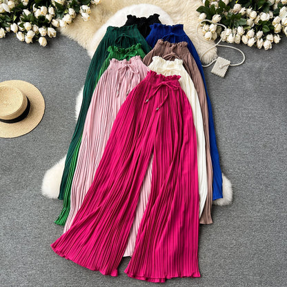 Women's Daily Casual Stripe Full Length Pleated Casual Pants