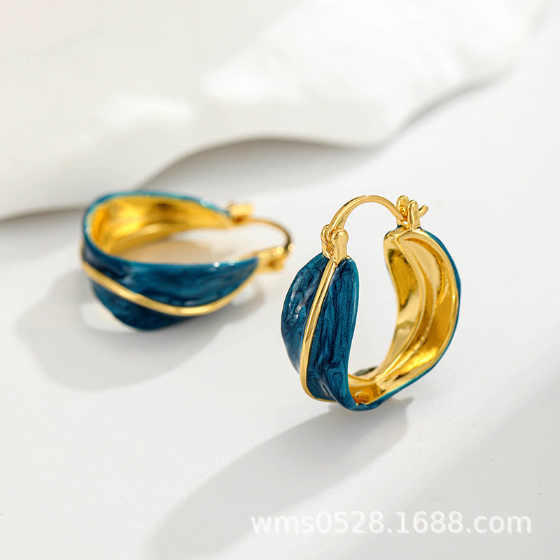 中古vintage珐琅釉彩耳订铜镀真金耳饰欧美复古百搭女耳坠批发
