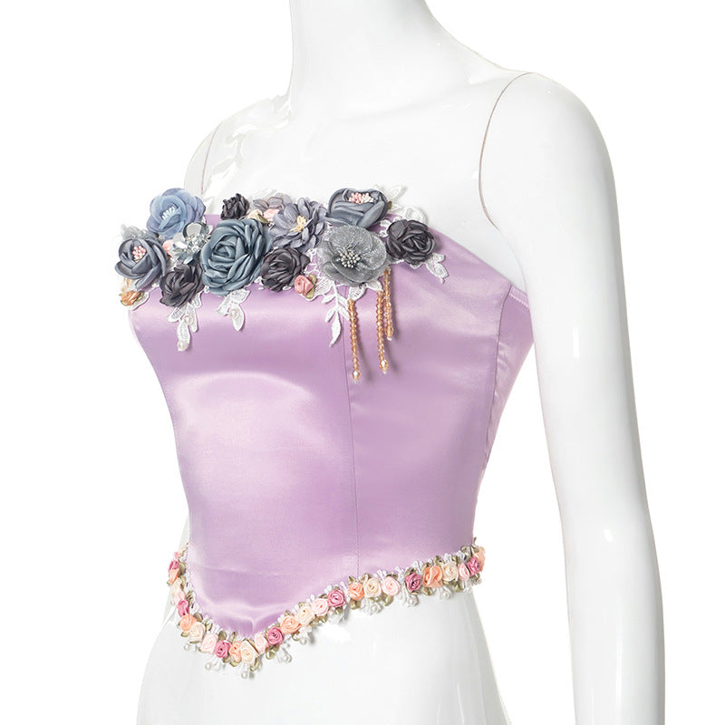 Women's Wrap Crop Top Sleeveless Tank Tops Streetwear Flower