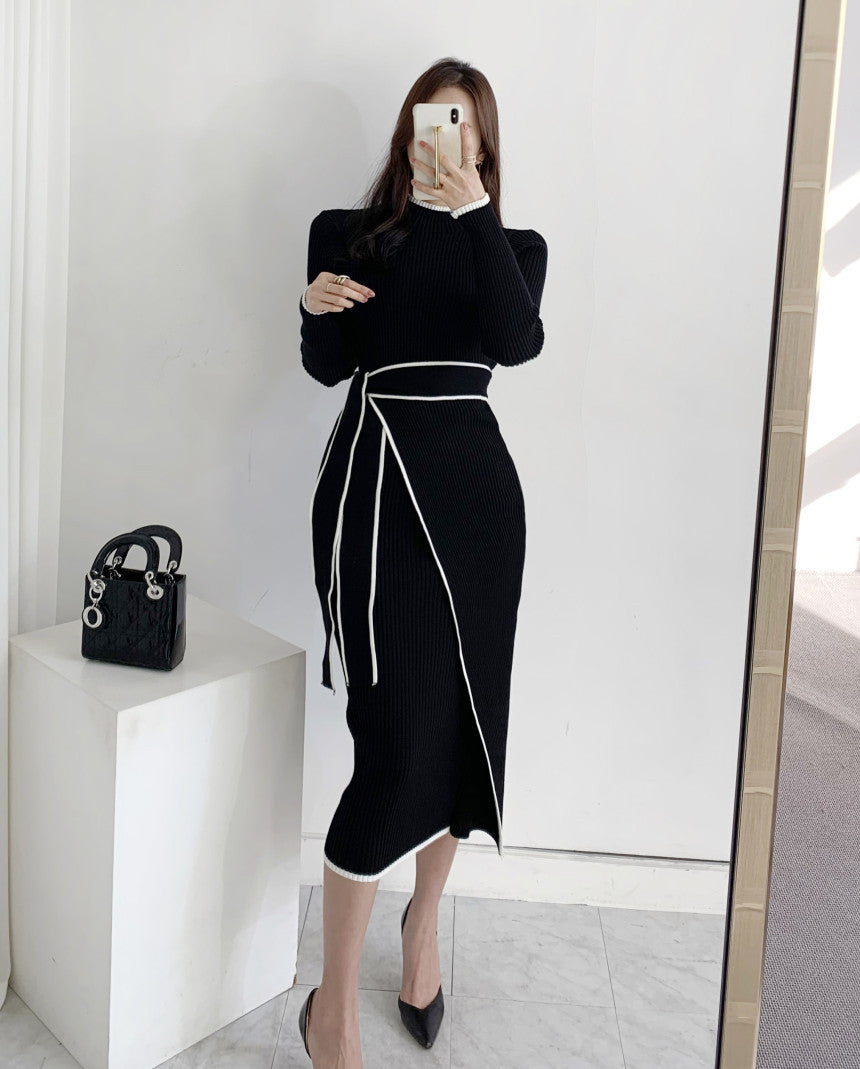 Women's Sheath Dress Vacation Simple Style Round Neck Long Sleeve Contrast Collar Maxi Long Dress Holiday