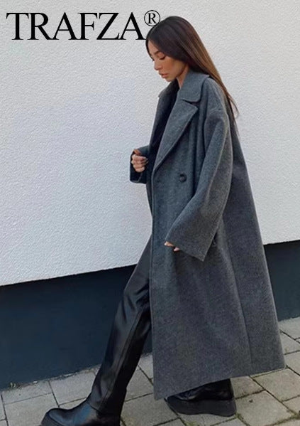 Women's Elegant Solid Color Double Breasted Coat