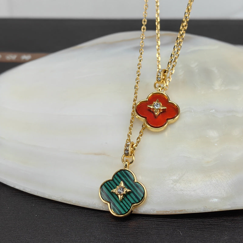 Clover Natural Stone Pendant Necklace