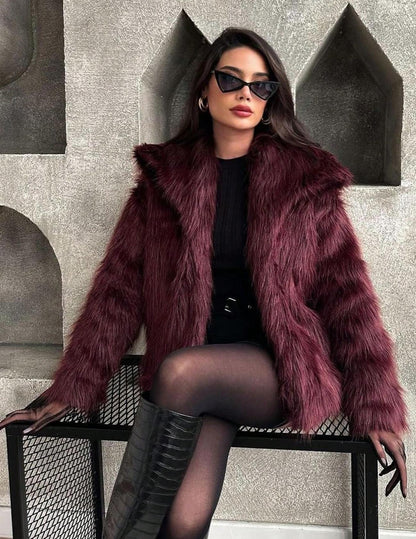 Women's Elegant Solid Color Coat Faux Fur Coat