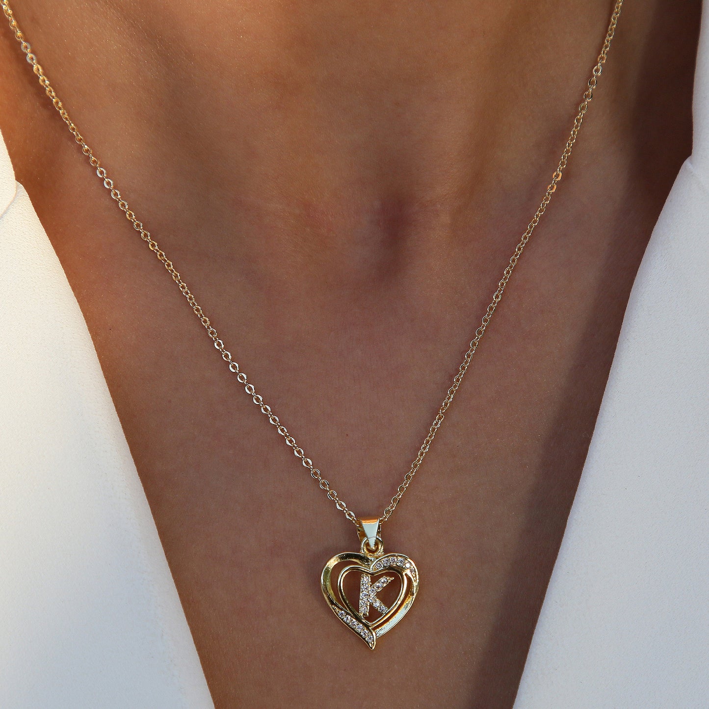 Brass cable chain Plating Letter Heart Shape Pendant Necklace