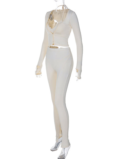 Banquet Daily Women's Elegant Solid Color Spandex Polyester Pants Sets Pants Sets