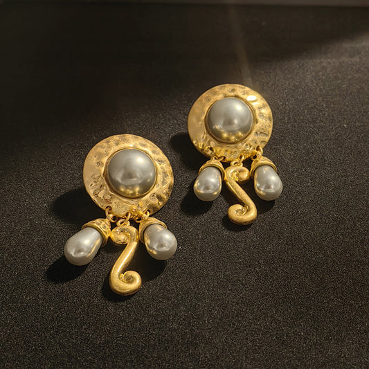 Statement Vintage Pearl Stud Earrings with S925 Posts