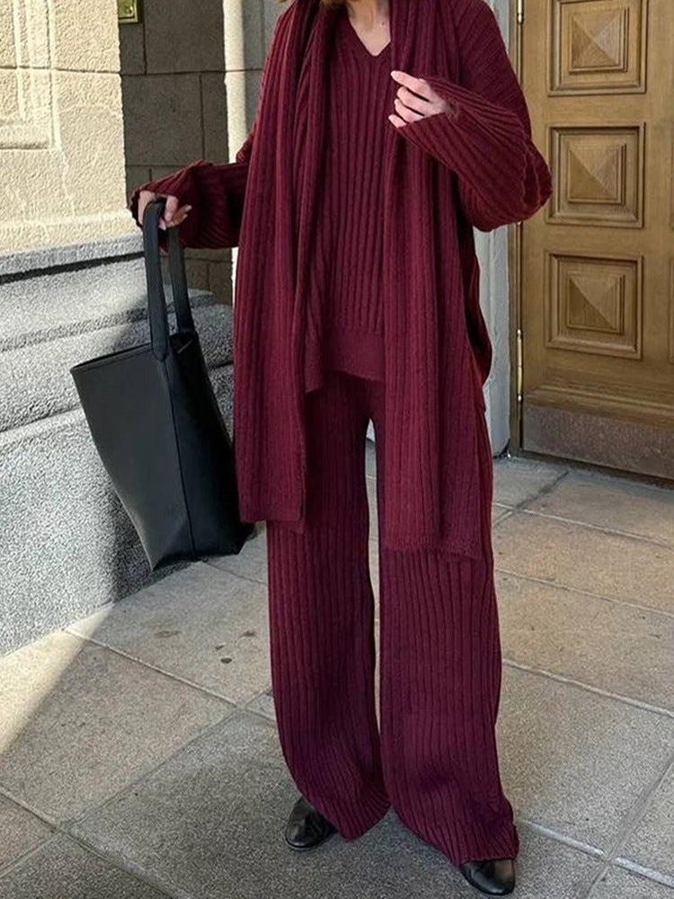 Holiday Wine Red Women's Vacation Simple Style Solid Color Polyester Pants Sets Pants Sets