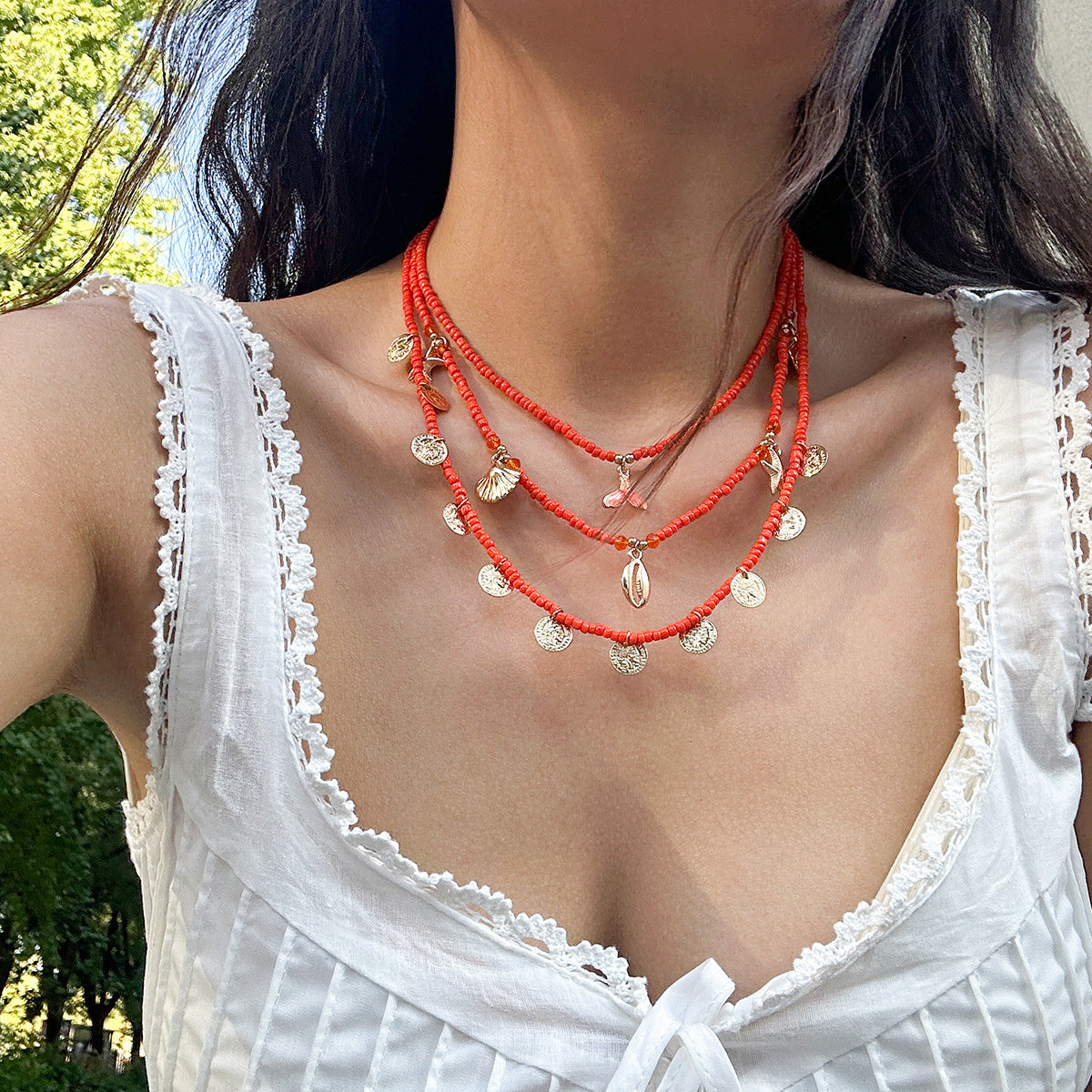 Vacation Pastoral Geometric Alloy Seed Bead Beaded Chain Layered Necklaces