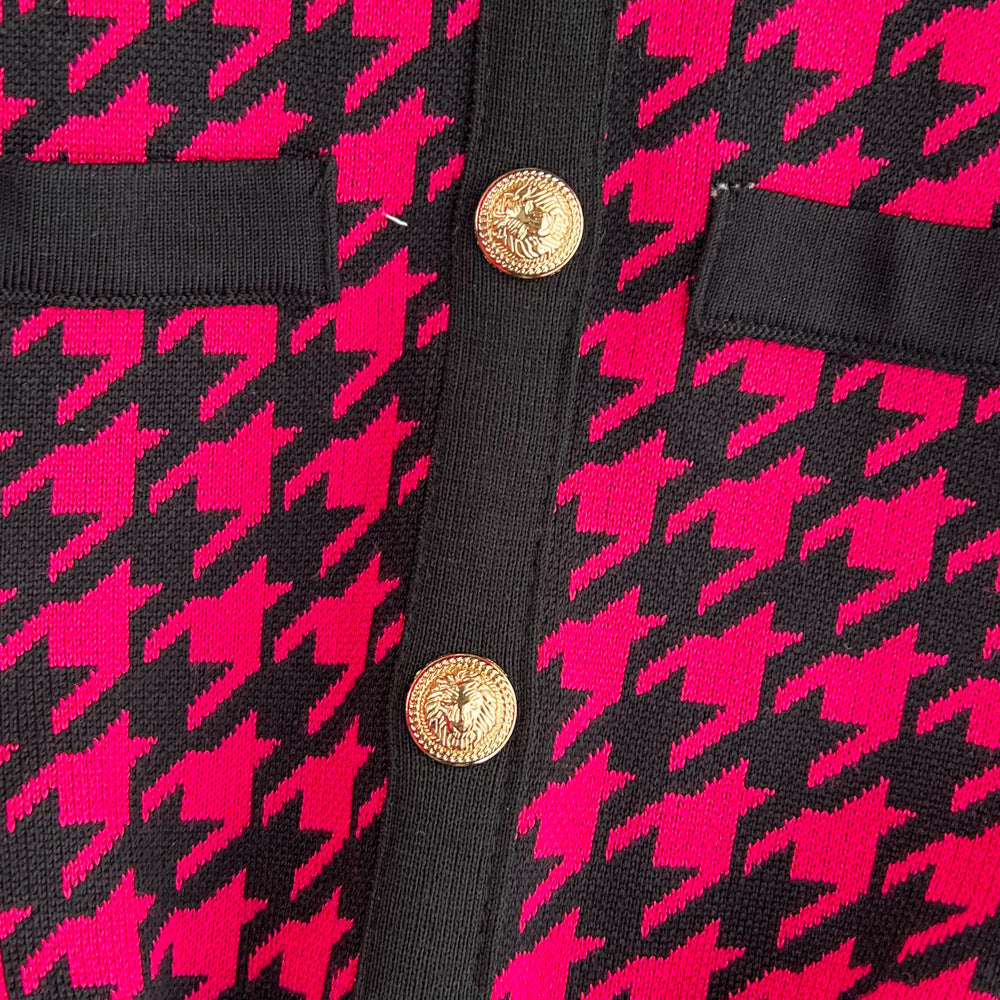 Women's Sheath Dress Elegant Round Neck Button Sleeveless Houndstooth Above Knee Daily