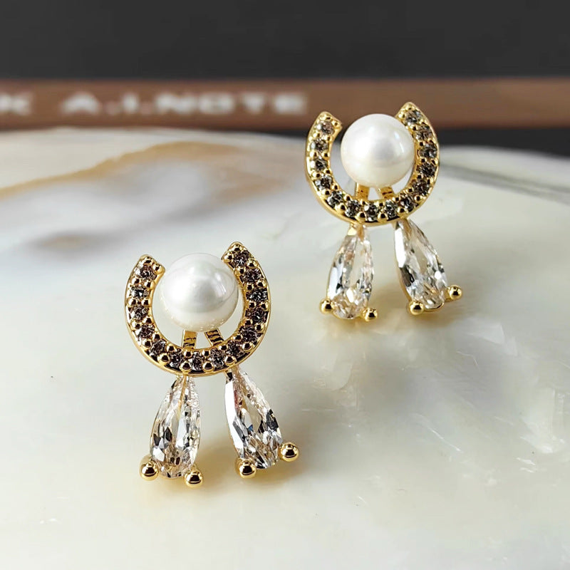 Full Crystal Pearl Stud Earrings with S925 Posts