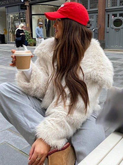 Women's Elegant Solid Color Coat Faux Fur Coat