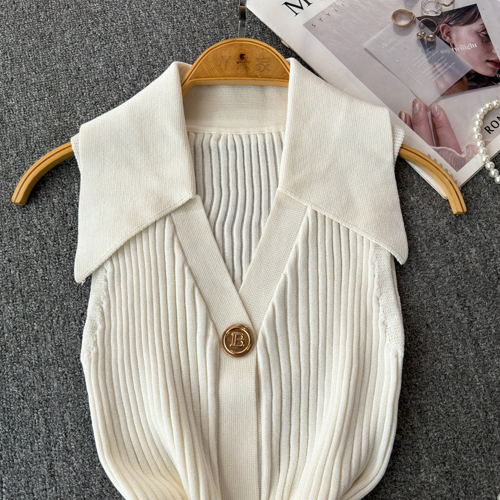 Women's Sweater Sleeveless Sweaters & Cardigans Knitted Elegant Stripe