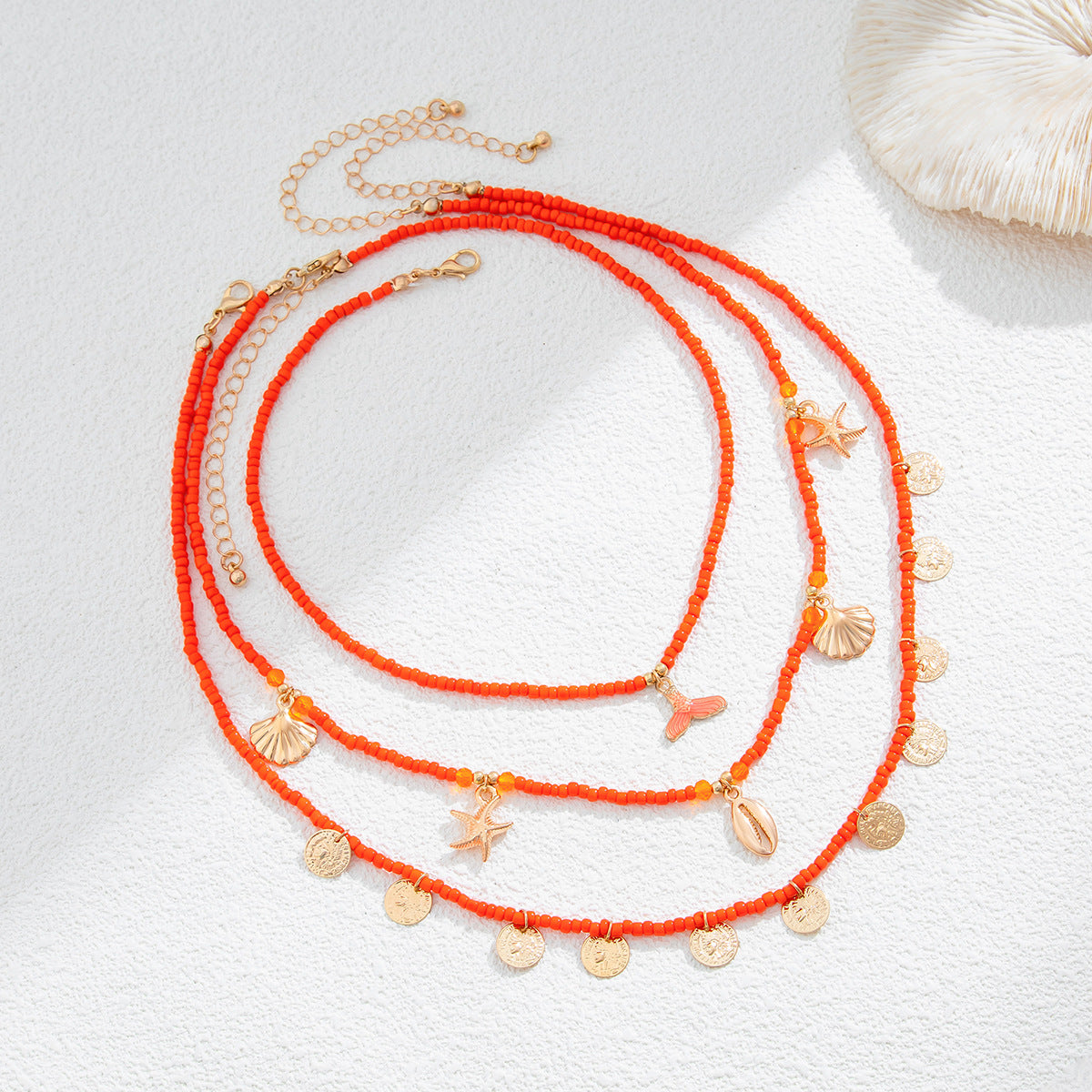 Vacation Pastoral Geometric Alloy Seed Bead Beaded Chain Layered Necklaces