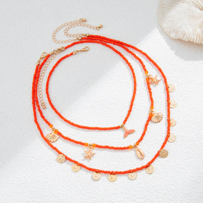 Vacation Pastoral Geometric Alloy Seed Bead Beaded Chain Layered Necklaces