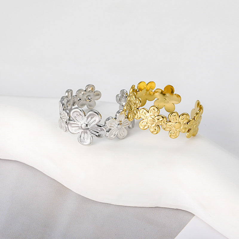 Jewelry Elegant Leaves Flower Titanium Steel Open Rings