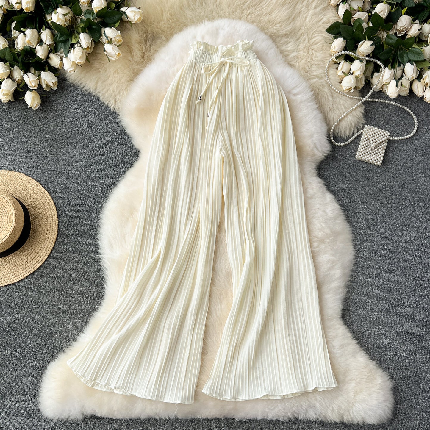 Women's Daily Casual Stripe Full Length Pleated Casual Pants