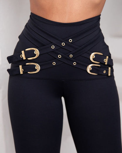 Women's Daily Casual Hip-Hop Circle Full Length Belt Skinny Pants
