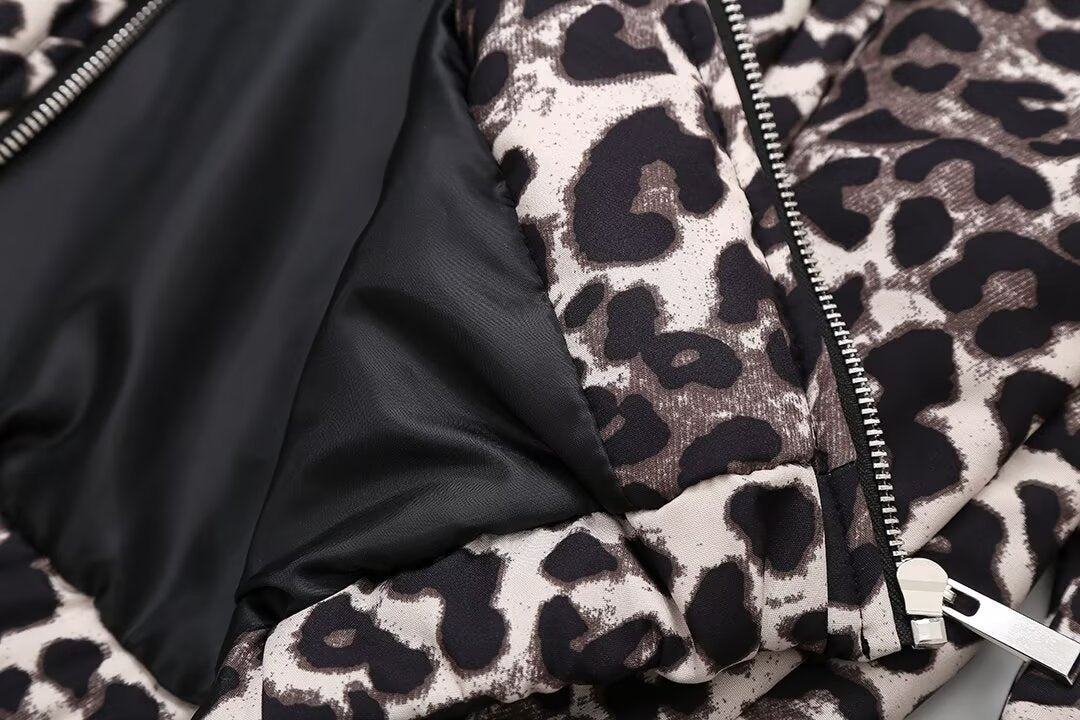 Women's Casual Leopard Zipper Coat