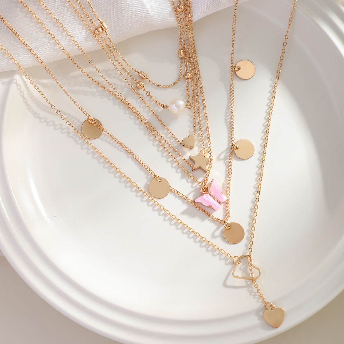 Jewelry Retro Star Heart Shape Arylic Alloy Copper Plating Pendant Necklace