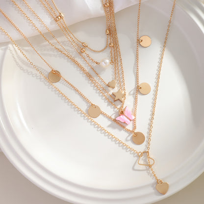 Jewelry Retro Star Heart Shape Arylic Alloy Copper Plating Pendant Necklace