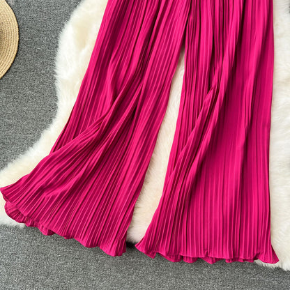 Women's Daily Casual Stripe Full Length Pleated Casual Pants