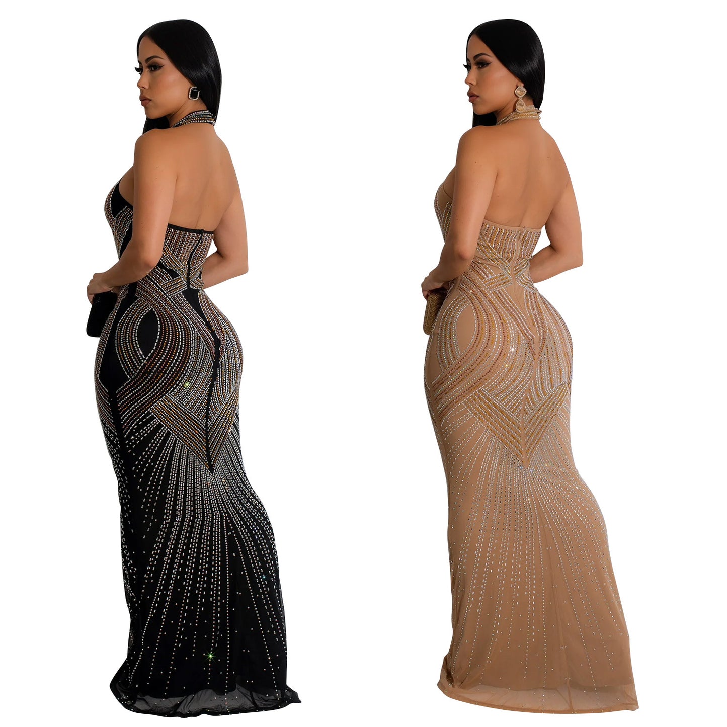 Women's Sheath Dress Elegant Halter Neck Sleeveless Solid Color Maxi Long Dress Cocktail Party
