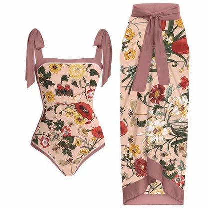 Women's Bohemian Sweet Flower 2 Pieces One Piece Swimwear