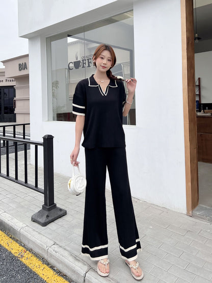 Daily Women's Casual Elegant Stripe Viscose fiber Pants Sets Pants Sets