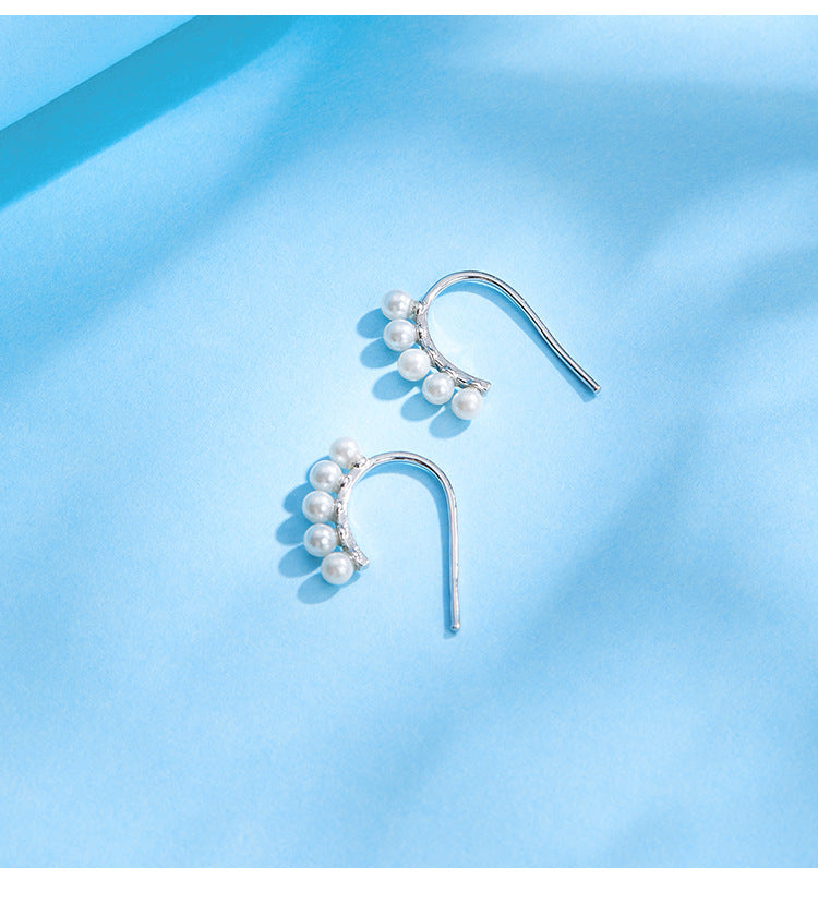 1 Pair 925 Sterling Silver Artificial Pearls 925 Sterling Silver Earrings Geometric Ear Studs